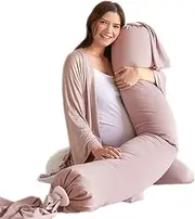 bbhugme Pregnancy Body Pillow - Non-Toxic Certified Textiles - Full Body Adjustable Support for Sleep - Soft Machine Washable Jersey Cover, TOXPROOF & OEKO-TEX Certified, BPA Free - Dusty Pink/Vanilla