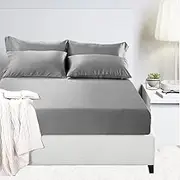 Bamboo Cotton Combo Sheet Set 1 Fitted Sheet and 2 Pillowcase 400 Thread Count (Mega King, Silver)
