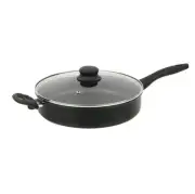 4 Quart Multi-Use Non-Stick 28cm Black Jumbo Cooker Frying Pan with Glass Lid