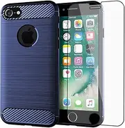 Asuwish Phone Case for iPhone 7/8/SE 2020 with Screen Protector Cover and Slim Cell Protective iPhone7 iPhone8 i Phone7case Phone8case Phones8 7s 8s iPhoneSE SE2020 SE2 2 Women Men Carbon Fiber Blue