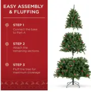 6FT Christmas Tree Metal Stand holly berry pine cone 6white/6yellow/6red ball