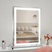 Vanity Mirror Makeup Mirror with Lights, Hollywood Mirror Light, Light up Mirror 3 Colors Modes Touch Control 10x Mirror for Tabletop or Wall-Mounted, Silver, 405×100×497mm