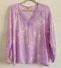 Medium/Large/XL New Lavender Purple White Floral Gauze Peasant Top Lace