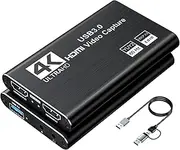 XIIXMASK Video Capture Card, Audio Video Capture Card, USB 3.0 Capture Card 4K HDMI Loop-Out, 1080P 60FPS/2K 30FPS Video Game Capture for Streaming Works for PS5/Switch/Camera/PC/OBS(Black)