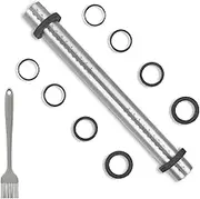 Adjustable Stainless Steel Rolling Pin with 5 Removable Silicone Rings for Non-Stick Baking, Perfect for Pizza, Pastry, Pasta, Fondant, 41.5cm, Silver - Premium Baking Accessory