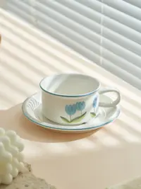 在飛比找松果購物優惠-復古手繪咖啡杯碟套裝 中式風格下午茶辦公室馬克杯 (8.3折