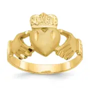 14K Yellow Gold Diamond-cut Claddagh Ring Size 10
