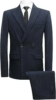 [Maiyifu-GJ] Men’s Pinstripe 2 Piece Suits Slim Fit Double Breasted Blazer Jacket and Pants Set Casual Business Tuxedo Suit