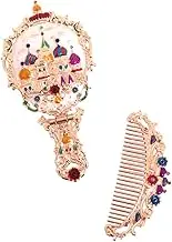 1 Set Vintage Handheld Makeup Mirror with Comb Foldable Portable Vanity Mirror Rose Gold Present for Women and Teens for Makeup Application and Touch Ups