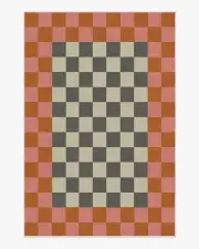 200' x 290' | Machine Washable Runner Rug | Kid & Pet Friendly | Indoor Rug | Checker Border Pink & Orange Rug by Jonathan Adler | Ruggable