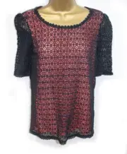NEXT Top 8 Black Coral Crochet Lace Overlay T Shirt Summer Short sleeve Cute