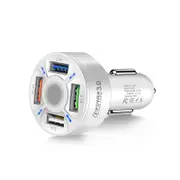 Car Charger Adapter 4 Ports USB Fast Car Charger with LED Light-White