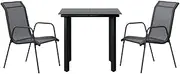vidaXL 3 Piece Outdoor Garden Dining Set - Powder-Coated Steel and Weather-Resistant Textilene Chairs with Tempered Glass Table, Black
