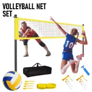 Portable Professional Volleyball Net Set w/ Adjustable Pole and Ball Pump Beach