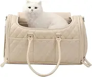 Fashion Dog Purse Carrier/Cat Handbag/Pet Tote Bag, Small Pet Carrier Purse for Small Animal Rabbit Puppy Kitten, Holds Up to 15lbs, Off-White
