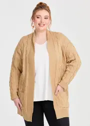 [Taking Shape] Taking Shape Cable Natural Cardigan Size 24 in Caramel, Viscose - Plus Size Women's Clothing Caramel