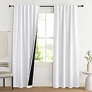NICETOWN 100% Blackout Window Curtain Panels, Cold and Full Light Blocking Drapes with Black Liner for Nursery, 84 Inches Drop Thermal Insulated Draperies (Pure White, 2 Pieces, 52 inches Wide)