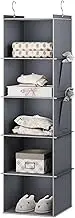 YOUDENOVA Hanging Storage 5 Shelves Closet Organizers and Storage Foldable Hanging Shelves with Side Pockets Wardrobe Storage Organizer for Clothes Grey