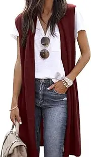 [ZXZY] Women Casual Sleeveless Open Front Tunic Vest Long Cardigan Tops Coat
