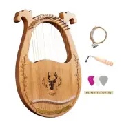 C Key 16-String Lyre Harp Resonance Box String with Tuning Wrench 3pcs Picks