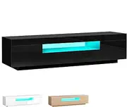 ALFORDSON 180x40x45cm,RGB LED TV Cabinet Stand Unit,1 Drawer＆2 Side Storage Cabinets, Tempered Glass Shelves,TV Entertainment Unit, Minimalist Design Multimedia Centres, Black