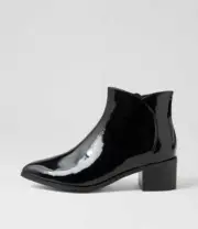 New Mollini Seala Black Patent Leather Ankle Boots Womens Shoes Casual