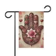 Hamsa Hand Garden Banner, Floral Heart Design, Spiritual Outdoor Decor
