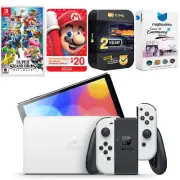 Nintendo Switch White OLED + Super Smash Bros Ultimate + $20 eShop Gift Card