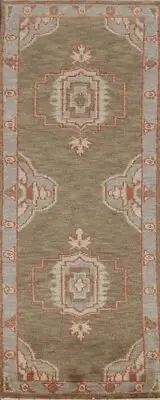 Luxurious Handcrafted Oushak Indian Runner Rug Thick Plush 2x8 ft