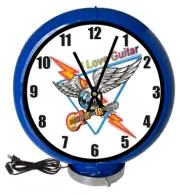 I Love Guitar Music Blue Lighted Gas Pump Globe Advertising Style Quartz Clock