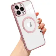 iPhone 15 Magnetic Case Clear Slim Shockproof Case Cover Pink