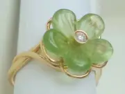 NEW Salvatore Ferragamo Jewels Size 7 Ring 18k Gold Diamond Peridot Flower Green