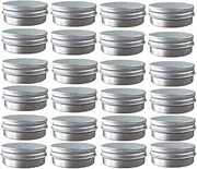 24 Pack (1 Oz/30ml) Screw Top Round Aluminum Tin Cans, Metal Tin Storage Jar Containers with Screw Cap for Lip Balm, Cosmetic, Candles, Salve, Make Up, Eye Shadow, Powder, Tea