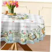 Easter Round Tablecloth 70 inches - Grey Plaid Easter Decorations for The Home