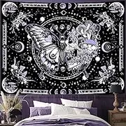 Fungarth Skeleton Butterfly Tapestry Purple Skull Hippie Mushroom Plants Tapestry for Bedroom Moon phase Aesthetic Tapestries Wall Hanging for Living Room Dorm (44.00” x 60.00”, Purple)