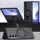 For Samsung Galaxy Z Fold6 5 4 Carbon Fiber Finish Case Shockproof Magnetic Ring
