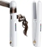 Cordless Hair Straightener and Curler 2 in 1 Ceramic Flat Iron Mini Cordless Portable Travel Hot Tools Straight Curl for Women Men USB Rechargeable with Pouch (White) 66