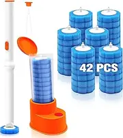 JEHONN Disposable Toilet Brush with Tweezers, Toilet Bowl Wand Holder Set with 42 Cleaner Refills, Bathroom Cleaning System for Sink Bathtub Wash Basin (Orange)