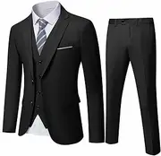 [YND] Men's Slim Fit 2 Button 3 Piece Suit Set, Solid Blazer Jacket Vest Pants & Tie