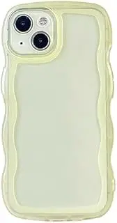 SANHERW Compatible with iPhone 15 Clear Case,Cute Solid Color Curly Wave Frame Transparent Soft Silicone Anti-Scratch Shockproof Protective Slim Case for Women Girls-Yellow