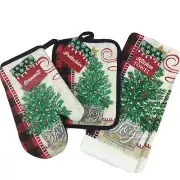 Christmas Tree Kitchen Towels Potholder Oven Mitt Country Rustic Buffalo Check
