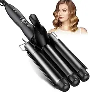 Hair Curler, 3 Barrels Hair Waver Upgrade Version Ceramic with 2 Gear Temperature Control, 25mm Curling Tongs for Long Hair, Styling Tool for Woman Crimp Hair with Plus Heat Resistant Glove
