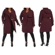 Rachel Roy Water Repellent Crepe Hooded Trench Coat Wine Plus Sizes 1X-3X $245