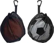 2 Pcs Single Ball Storage Bag, Drawstring Basketball,Mesh Carry Bag with Zipper Pocket,Clip on Ball Holder for Backpack,for Carrying Basketball Volleyball Soccer Football
