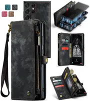 CaseMe 2-in-1 Samsung Galaxy S23 Ultra 5G Detachable Case Wallet Cover [Black]