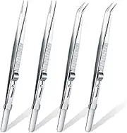 4 Pieces Precision Soldering Tweezer ESD Industrial Electronic Tweezers Tool Set Include Fine Point Tip Straight Tweezer and Locking Curved Tip Precision Tweezer for Jewelry Makeing Craft