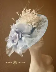 Kentucky Derby Fascinator White Cream Royal Ascot Hat Soft Blue Gray Del Mar Hat