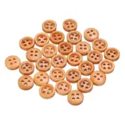 30pcs Wooden Sewing Button 10mm 4 Holes Round Craft Buttons, Light Brown