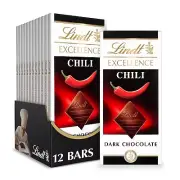 Lindt EXCELLENCE Chili Dark Chocolate Bar, Dark Chocolate Candy bars x 12