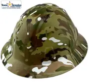 White MultiCam Camo Hydro Dipped Full Brim Hard Hat with Ratchet Suspension